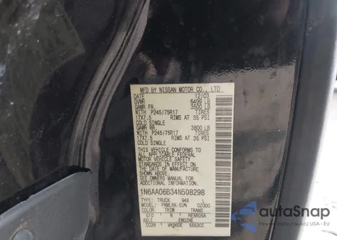 2004 Nissan Titan Xe z USA, uszkodzony, nr VIN 1N6AA06B34N508298